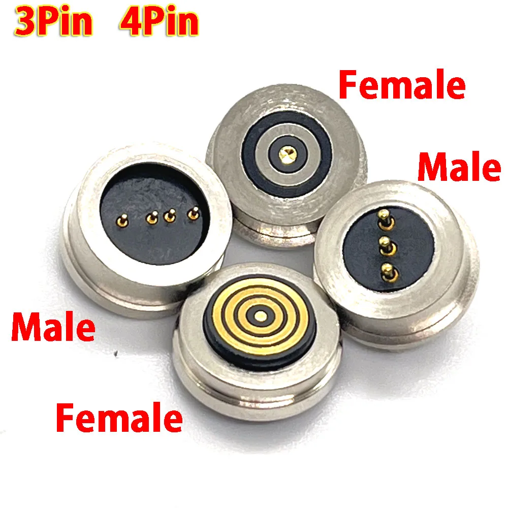 3Pin 4Pin Waterproof Magnetic Pogo Pin Connector Spring Loaded Male Female 360° Blind Suction DC Signal Transmission Charging