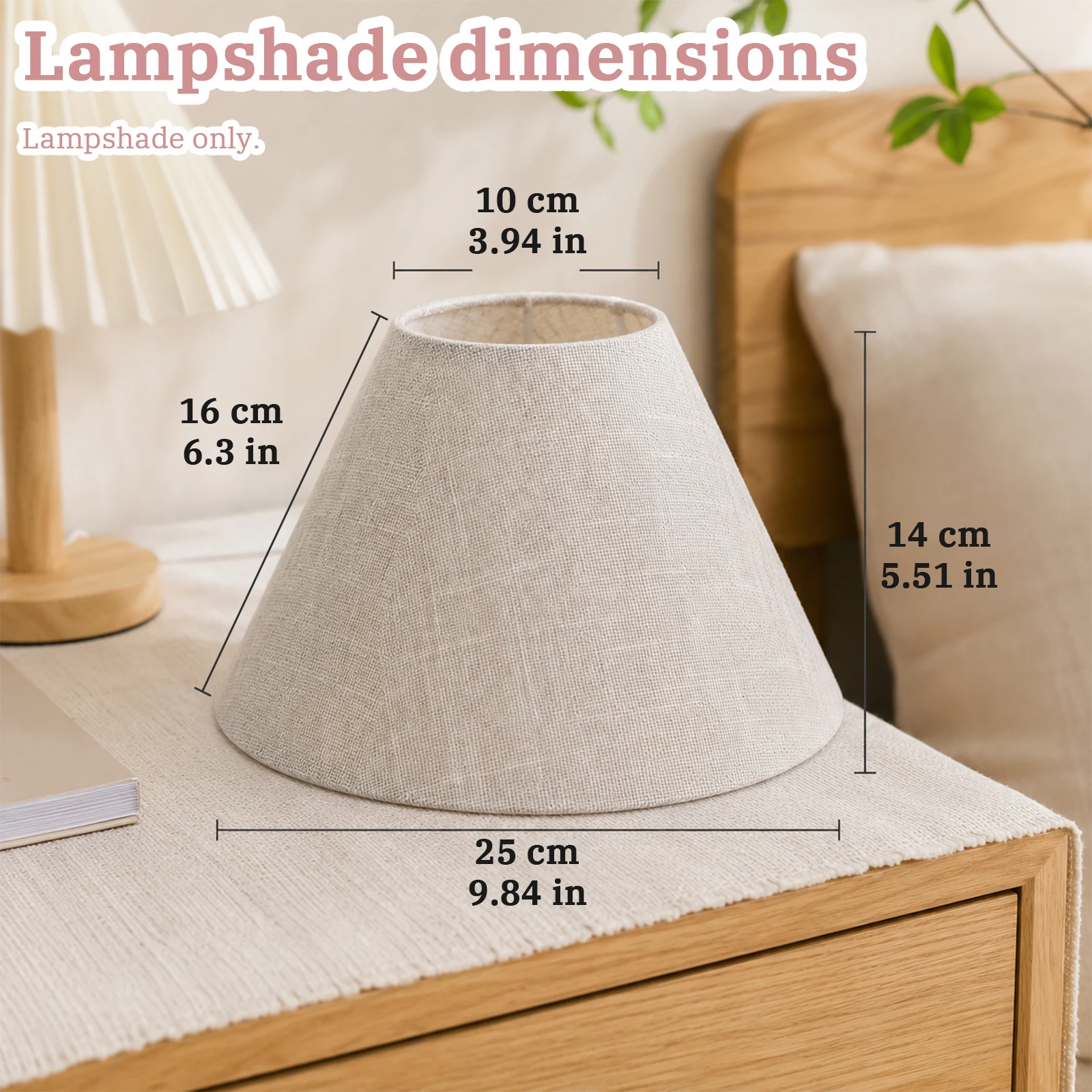 French Country Linen Lamp Shade, Beige Fabric Conical Cover for Table Wall Bedroom