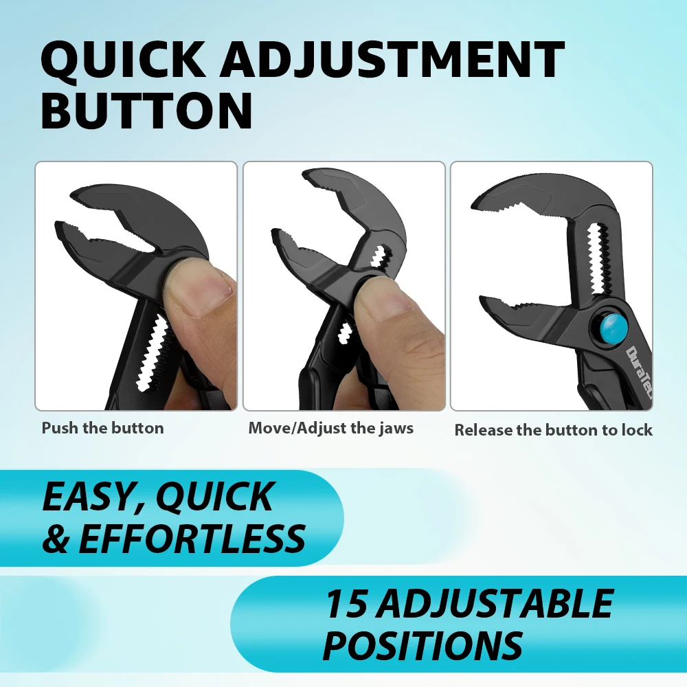 DURATECH Mini Water Pump Pliers 4-Inch Groove Joint Fast Adjustable 15-Position Push-Lock V-Jaw for Tight Spaces view 5