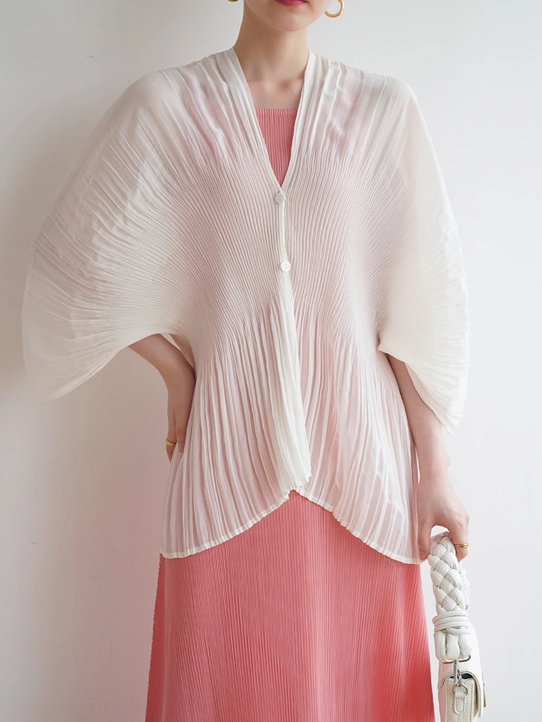 

Faionable Midi Loose Chiffon irt Women Summer Thin Simple Color Slimming Sun Protection Folded Cardigan Outerwear