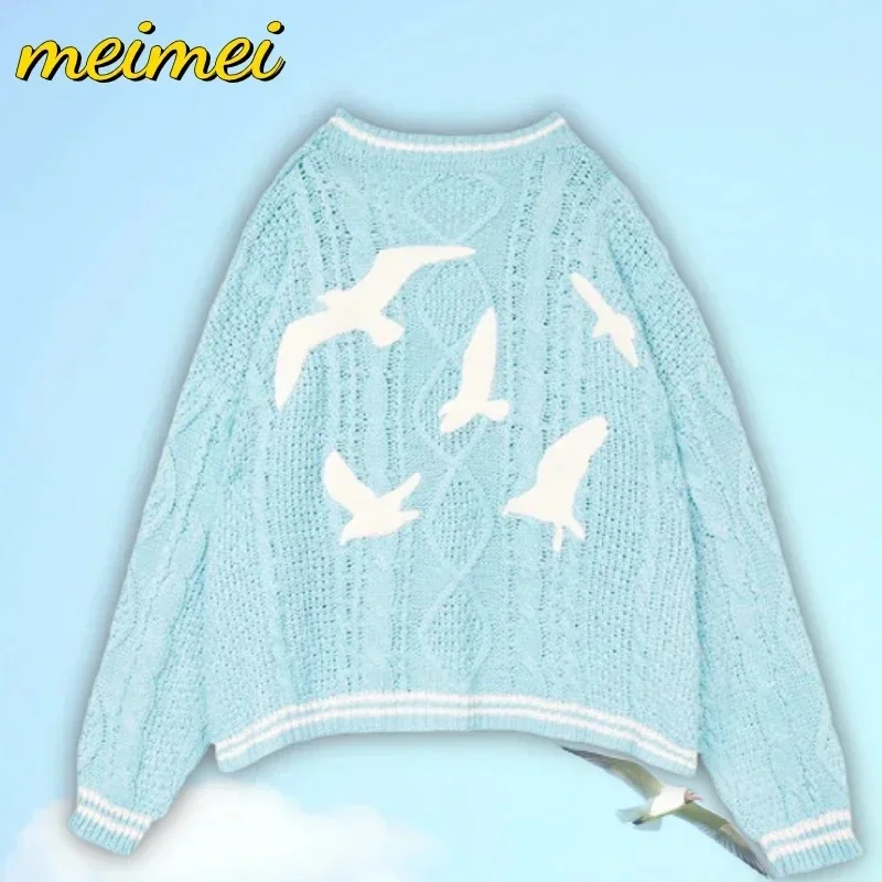 Women Spring Casual Seagull Embroidery Blue 1989 Cardigan Autumn Tay Lor Holiday Swif.T Knitted Sweaters