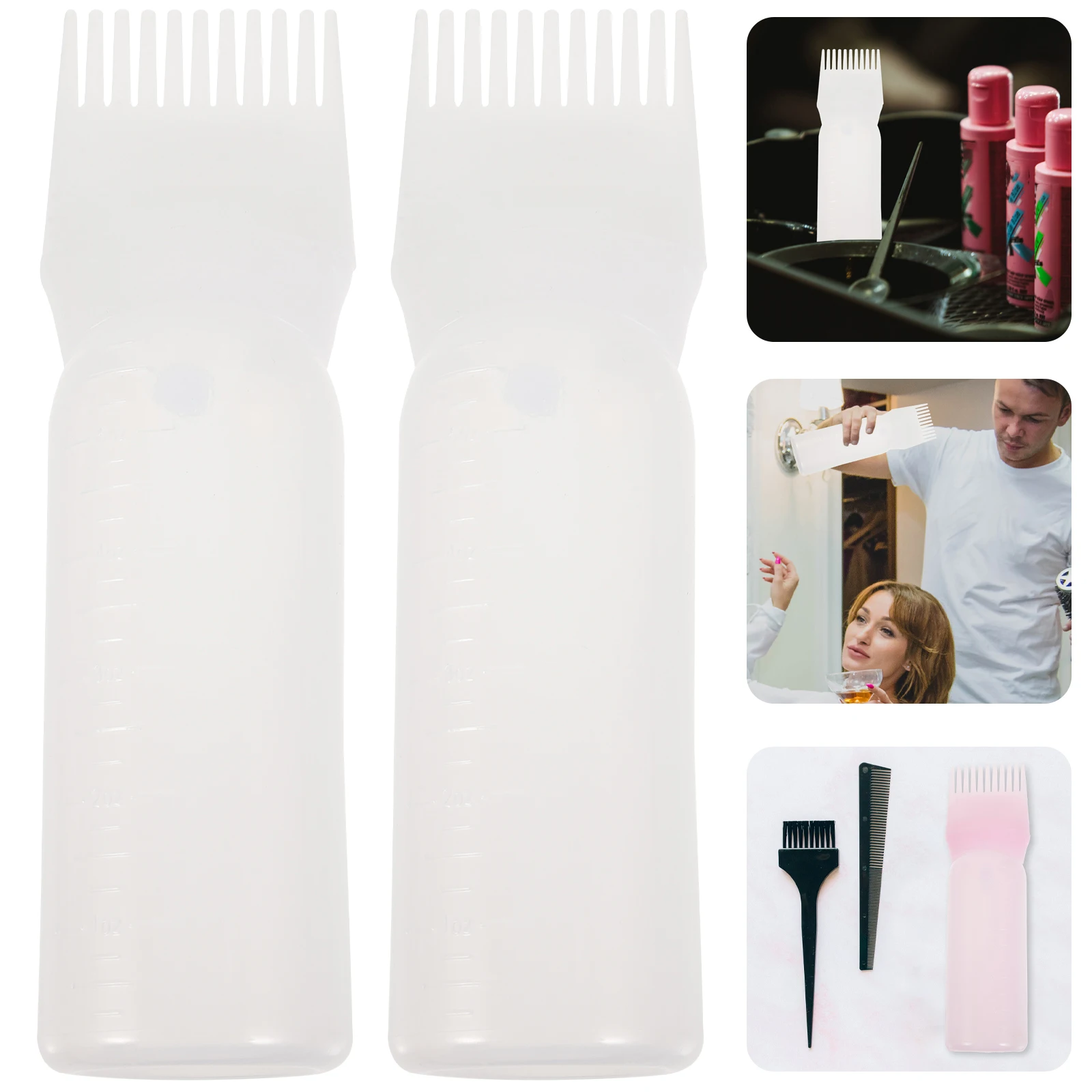 

3Pcs Hair Dye Bottle Plastic Material Smooth Surface Even Distribution Salon Home Use Hairdressing Shampoo Comb