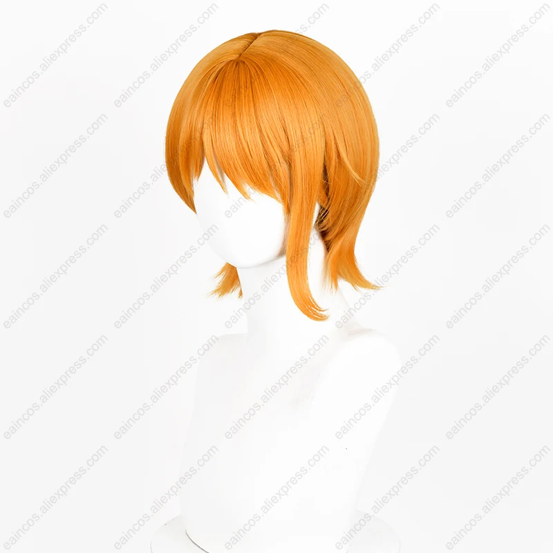 Nami Cosplay Wig 30cm Short Hair Orange Yellow Mixed Color Heat Resistant Synthetic Wig Halloween Party