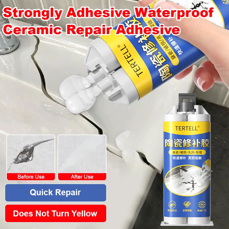 Household Ceramic Repair Glue - White Basin Crack Hole Plugging Tile Adhesive,Suitable for Ceramic/Tiles/Washbasins, Easy to Use