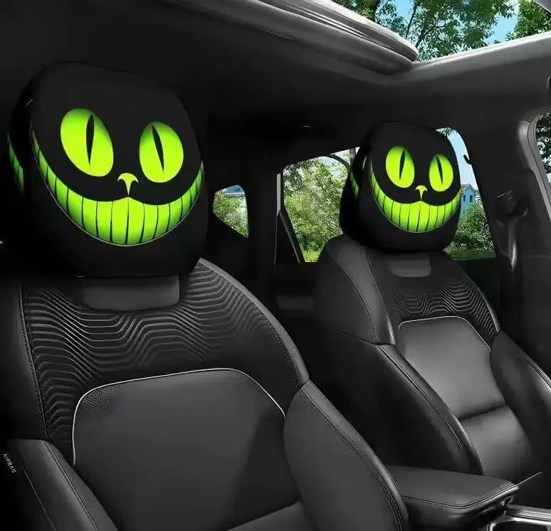 

2pcs Black Panther Car headrest cover, black skull head, funny, stain-resistant, oil-resistant and elastic interior decoration