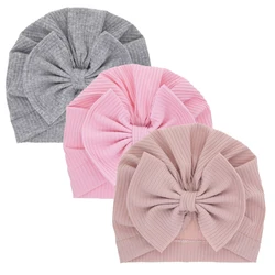 Accessori Baby Girl Cotton Turban Big Bow Hat Toddler Kids Head Wrap neonato Beanie tinta unita berretto per neonato 0-2T