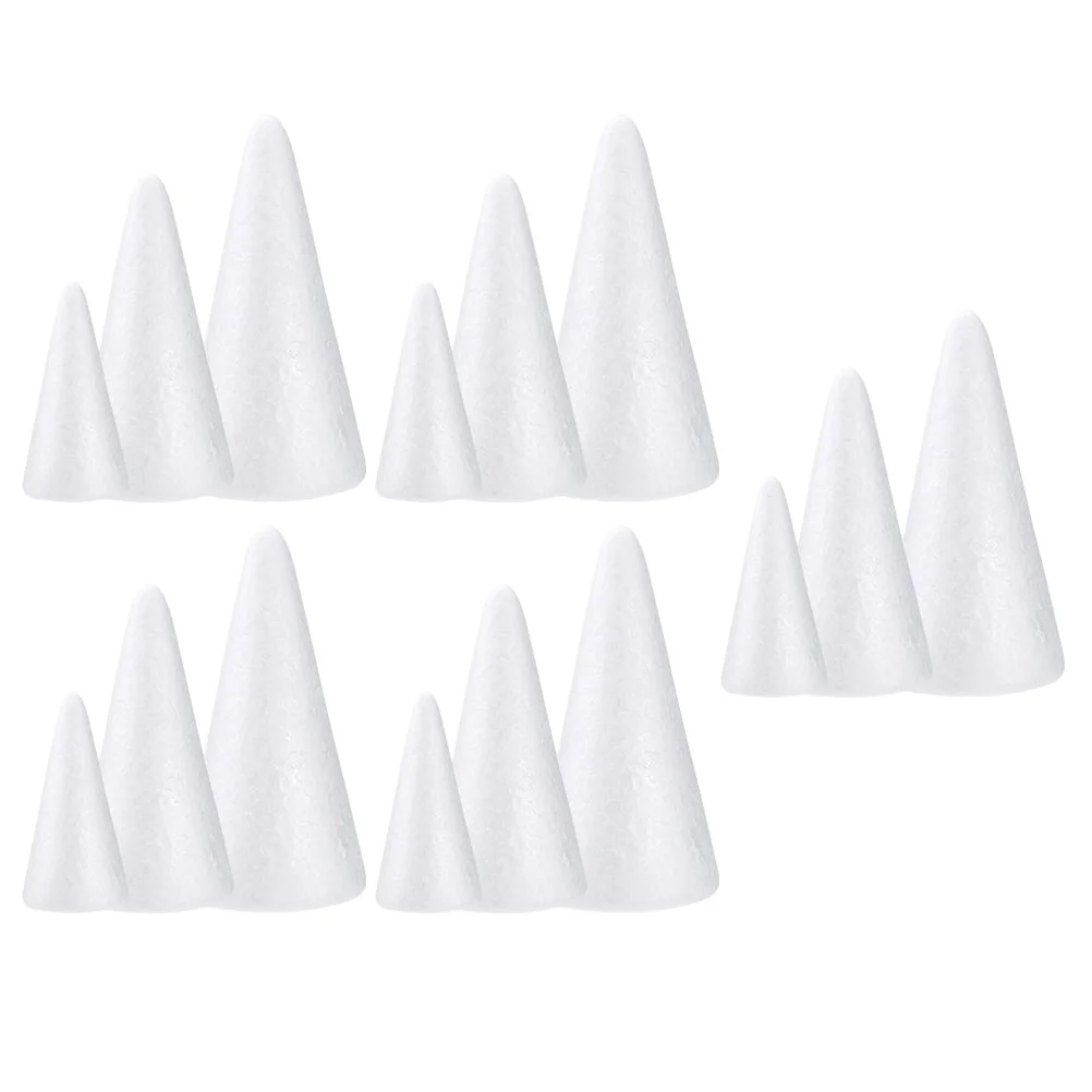 15 Pcs Foam Cone Ornament Cones Toys Kids Christmas Decorations Plaything White Decorative Kindergarten Foams DIY