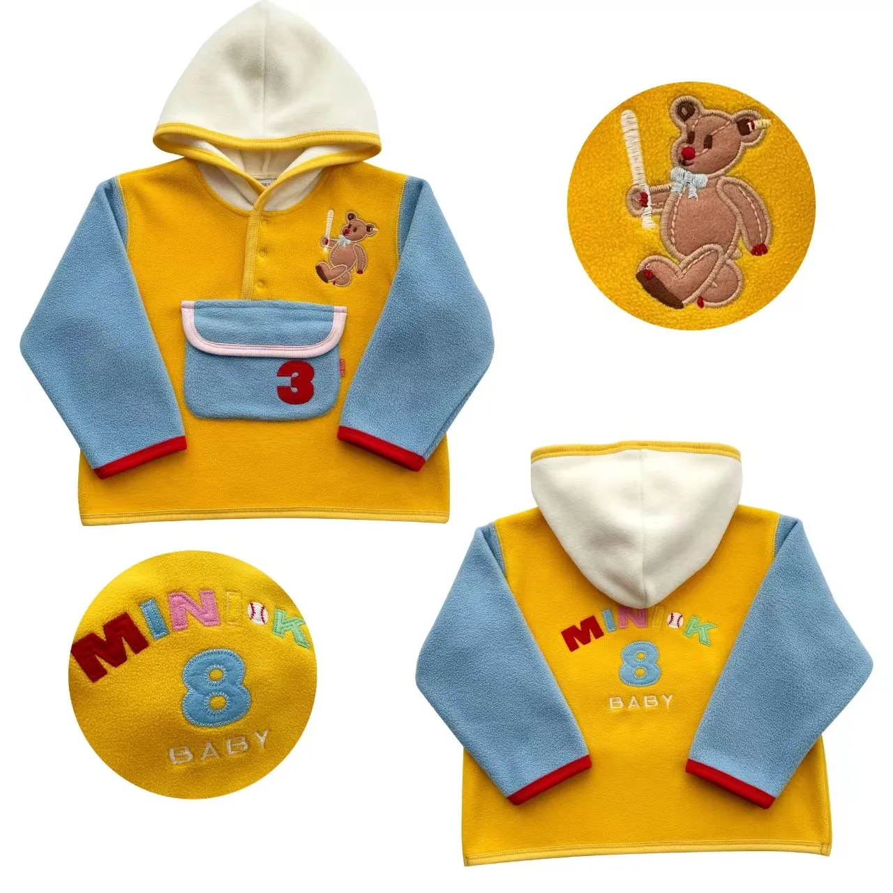 Winter 2024 New Boys' Clothes Color-blocked Double-sided Fleece Hooded Jacket