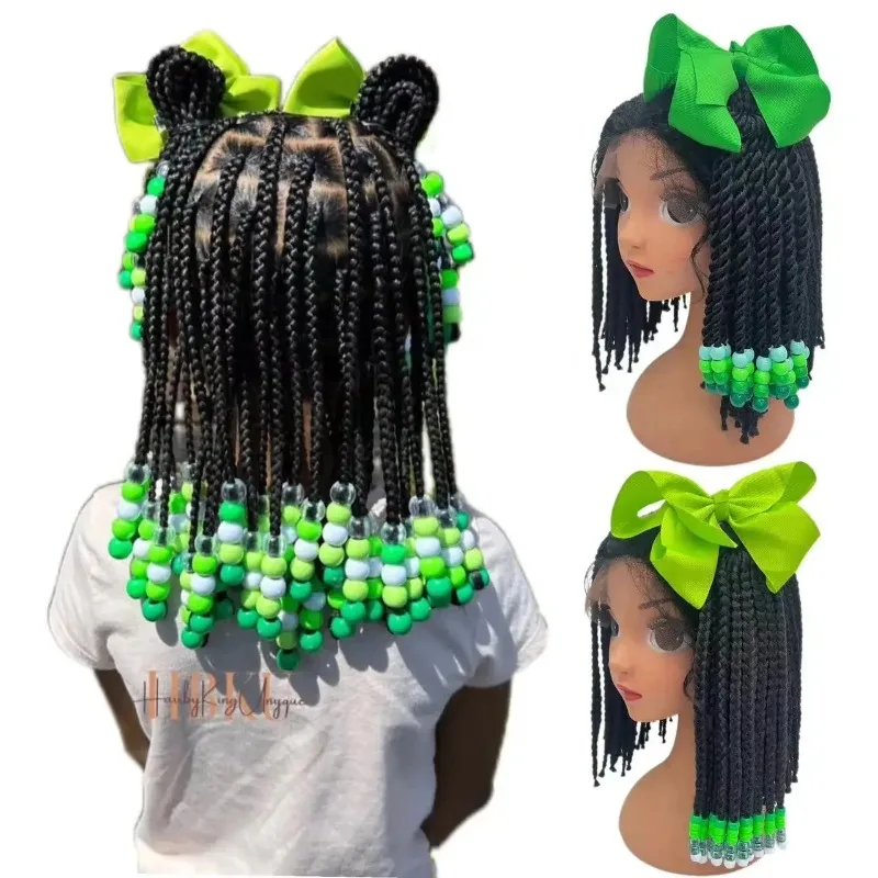 

2Pcs /hair 6inch Kids Braided Ponytail with Beads and Bow Tie Customized Kids Braided Ponytail with Beds Beads and Bow