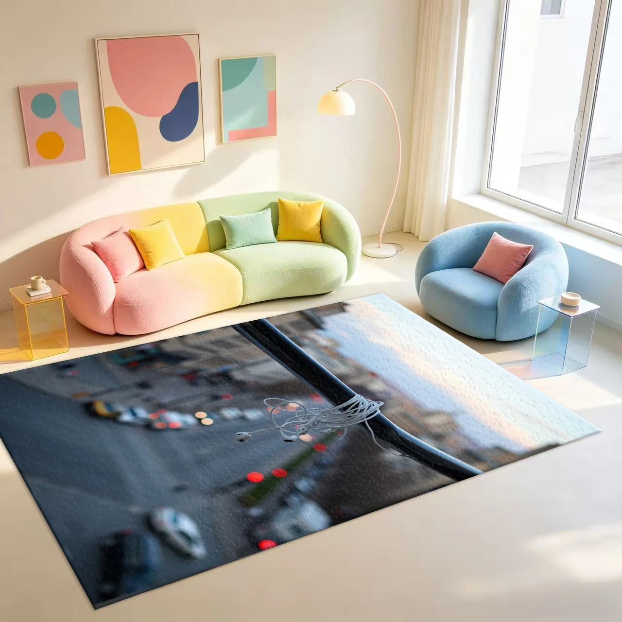Urban City Street Earphone Photograph carpet flooring Urban Street Photography Art Area Rug For Home Indoor Floor Decoration