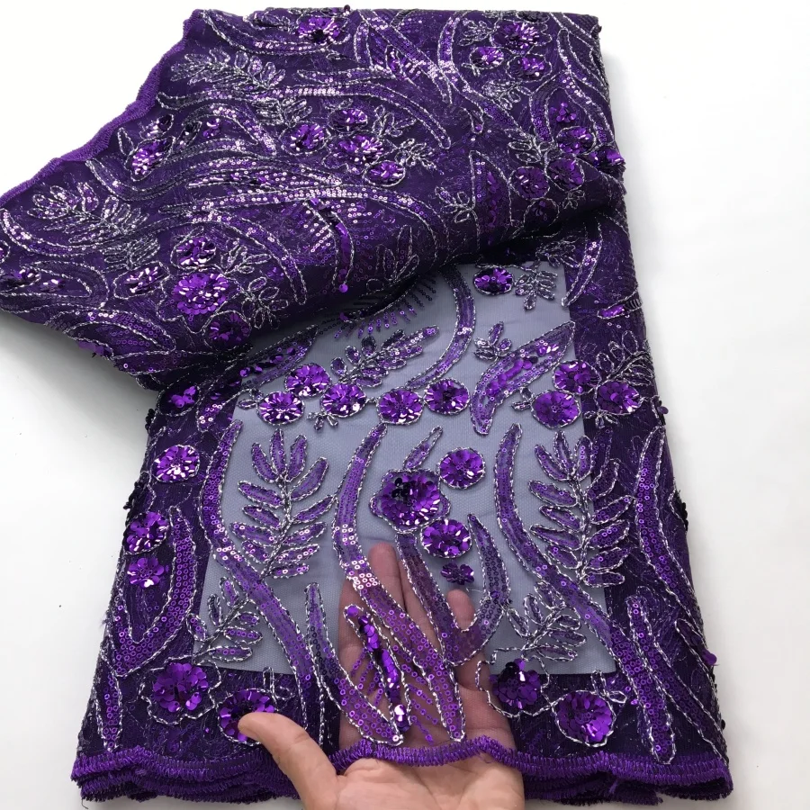 2026 5Y Latest African French Mesh Lace Fabric High Quality with sequin design Nigerian Milk Silk Lace Fabric For Sewing Party