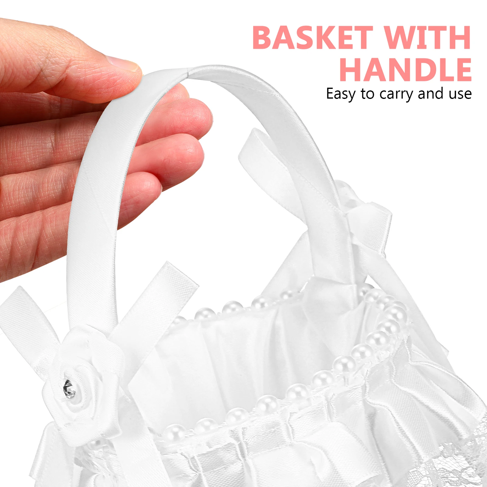 

Flower Girl Wedding Satin Ribbon Bowknot Pearl Handle Small Floral Baskets For Weddings Proposals Valentine's Day Birthdays