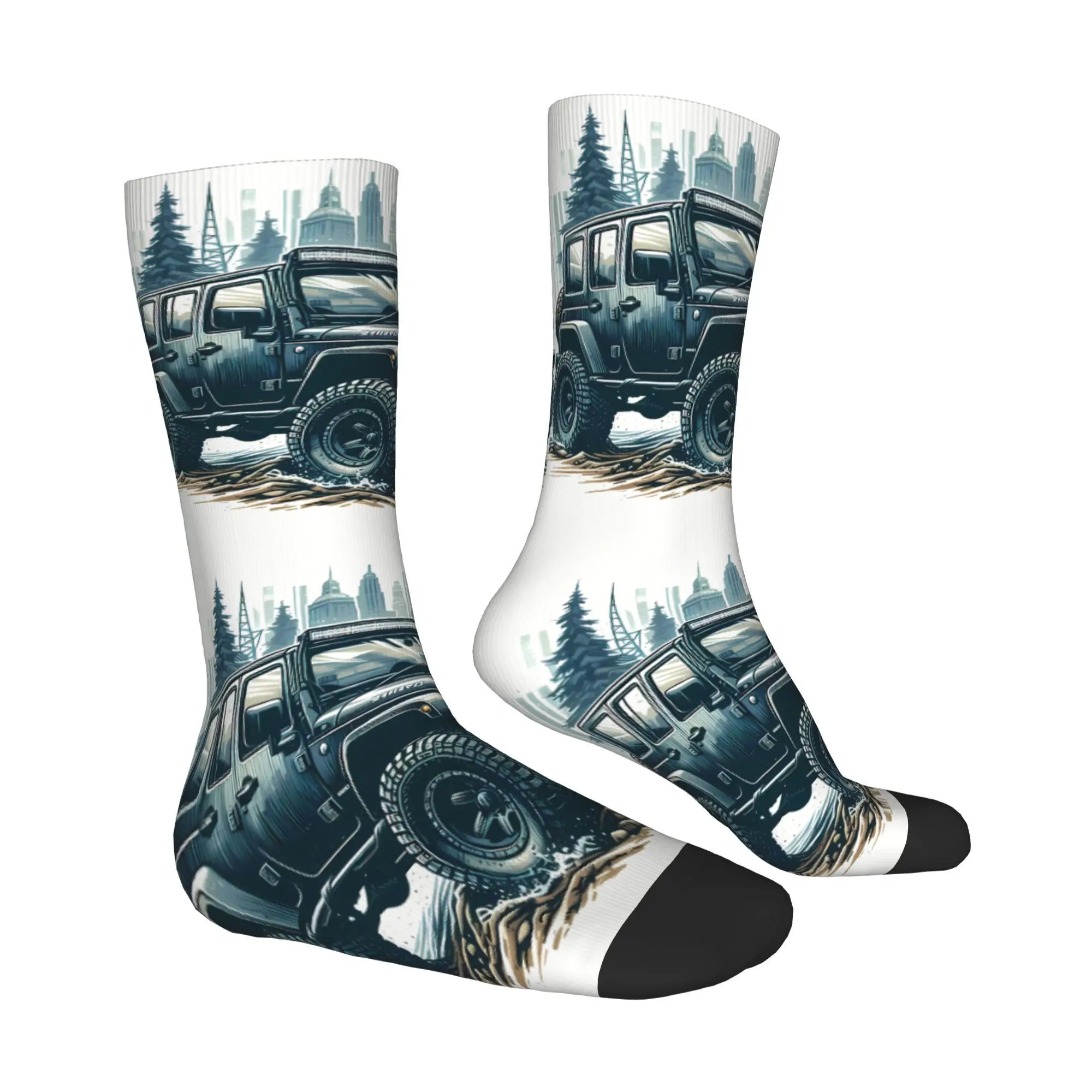 Meia de veículo off road impressa homem poliéster moda