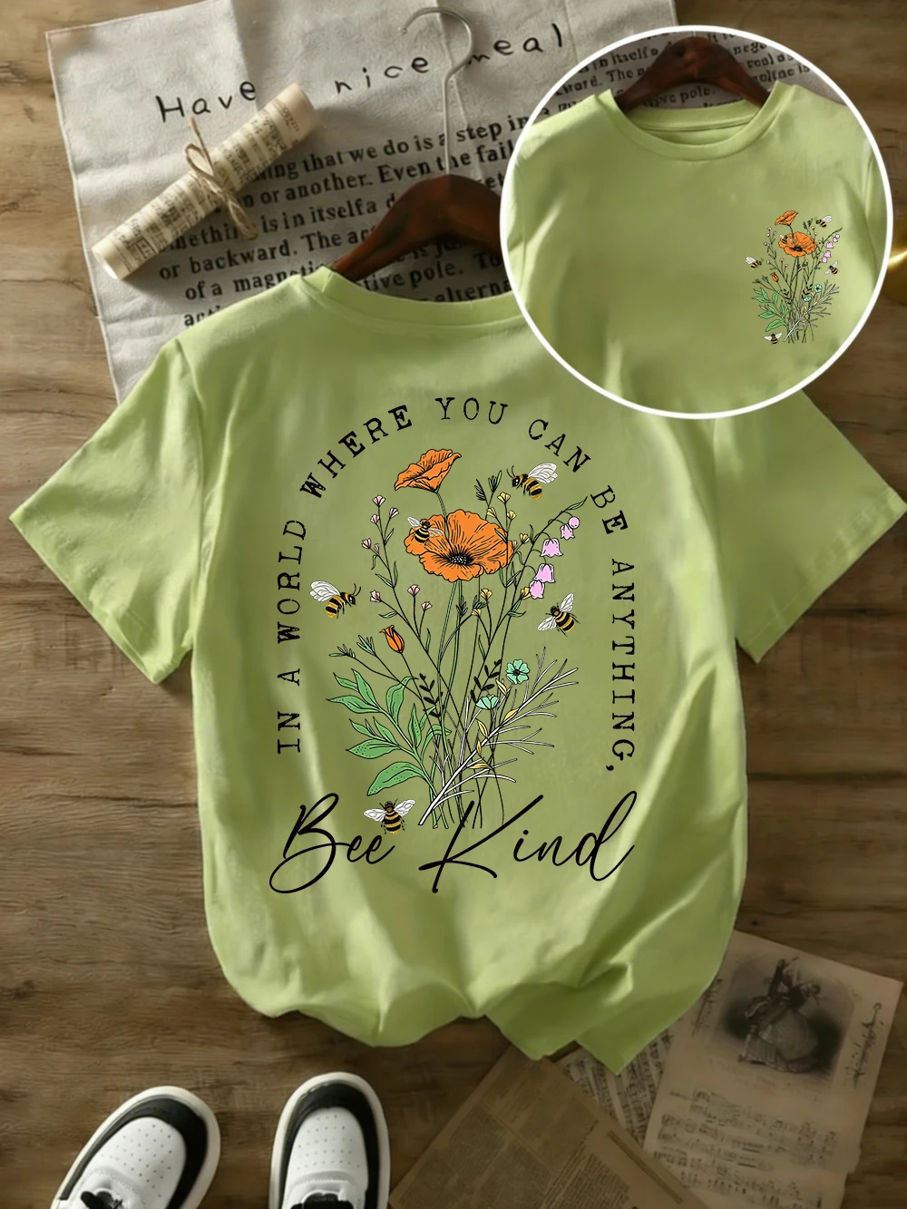 Sommer-T-Shirts mit wunderschönen Blumendrucken für Damen, übergroße T-Shirts aus Baumwolle, einfache O-Ausschnitt-Kurzarm-Tops, lässige Damenkleidung – Detail 15