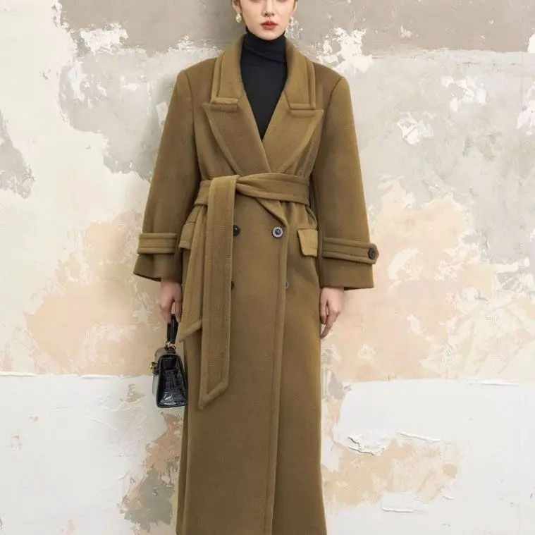 

The New Woolen Autumn and Winter Coat Is Loose and Advanced Thickened Double-breasted Woolen Coat Looks Thin.