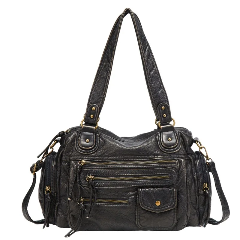 

Nesitu A4 Women Handbag Purse Lady PU Leather Shoulder Messenger Bag Vintage Large Capacity Black Coffee White M25103