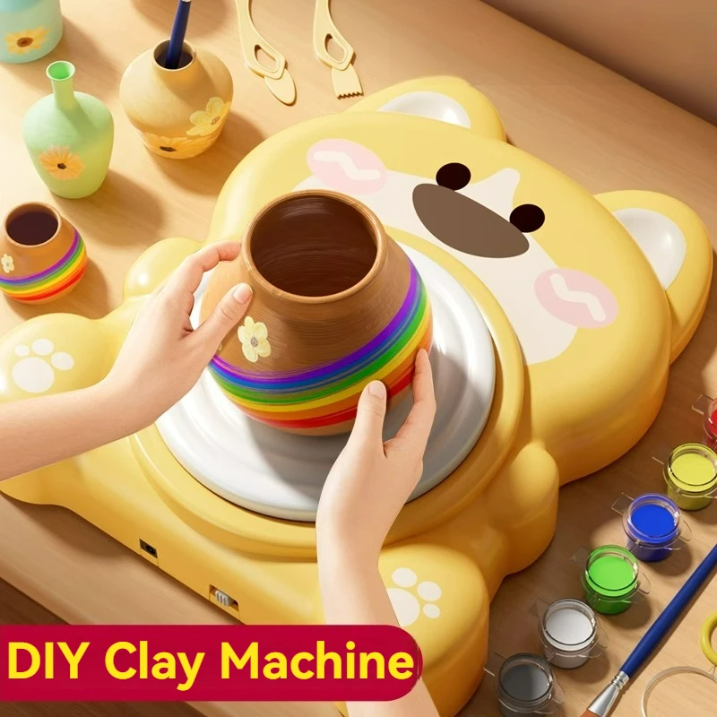 Electric Pottery Machine Mini Pottery Wheel Kids' Handmade Clay Turntable Ceramic Molding Machine DIY Material and Tool Set Gift