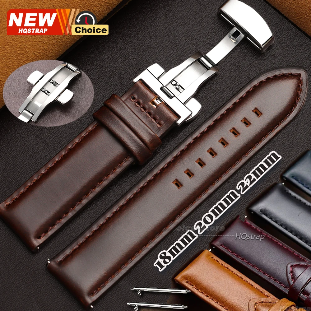 Schmetterlingsverschluss Echtes Vintage-Leder Uhrenarmband 18mm 20mm 22mm Smartwatch-Armband Ersatz Universalband Schnellverschluss