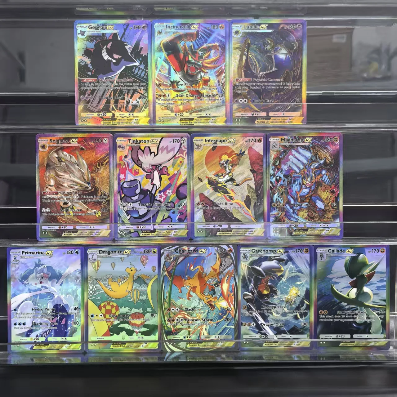 12pcs-cartas-de-colecao-pokemon-pocket-stage2-machamp-charizard-gengar-lunala-solgaleo-ex-jogo-classico-cartas-de-anime-brinquedos-de-presente