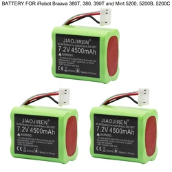 Batteria 4500mAh per iRobot Braava 380T, 380, 390T e Mint 5200, 5200B, 5200C aspirapolvere robot spazzante batteria 7.2V NIMH