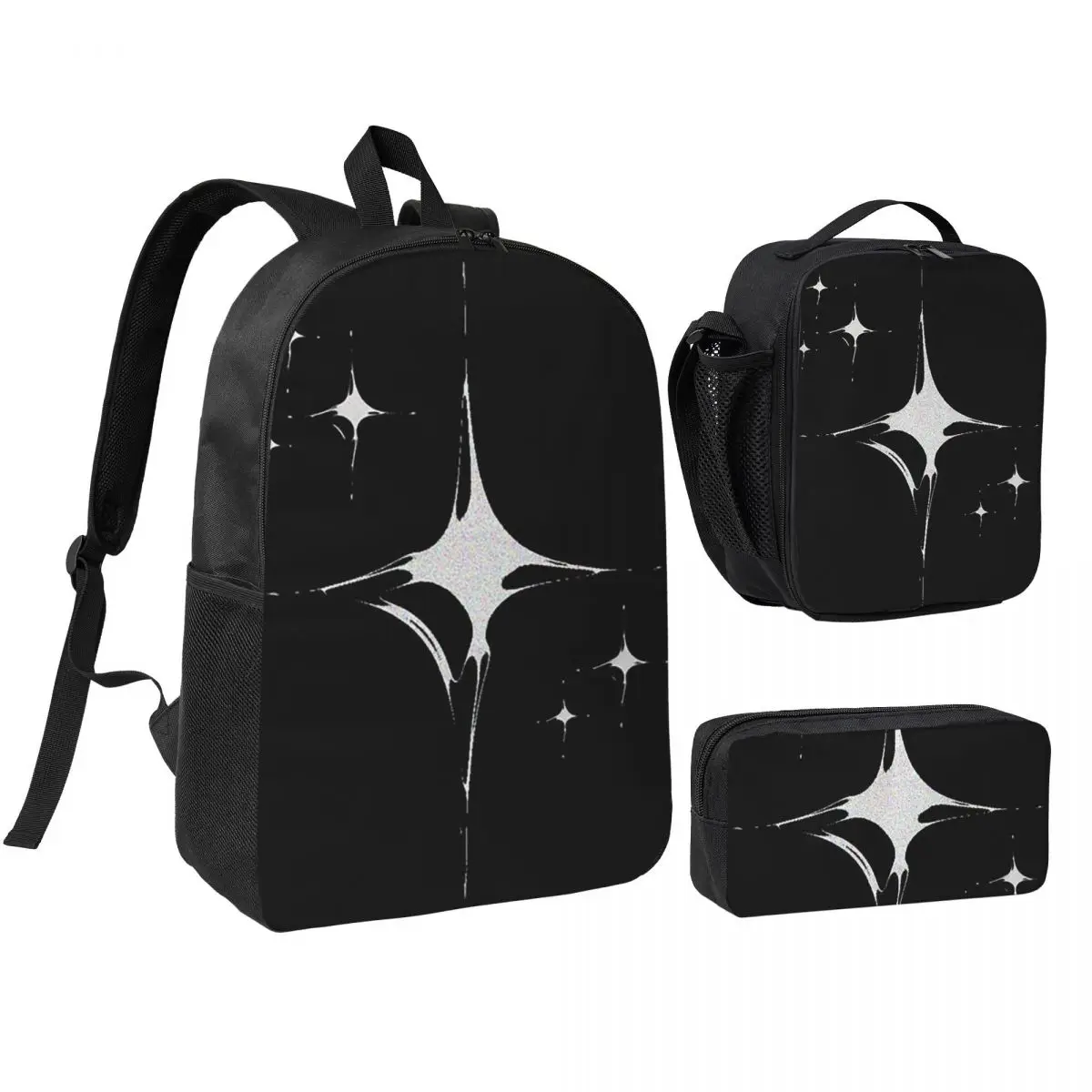 Star In Black Background Backpack Student BookBag School Bag Shoulder Bags 3ps Insulated Lunch Bag Pencil Case