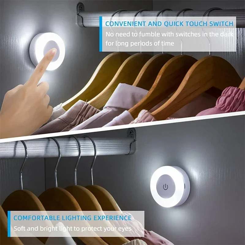 Mini LED Touch Sensor Night Lights 3 Modes Dimming USB Rechargeable Living Room Aisle Bedroom Magnetic Base Wall Lamp Portable