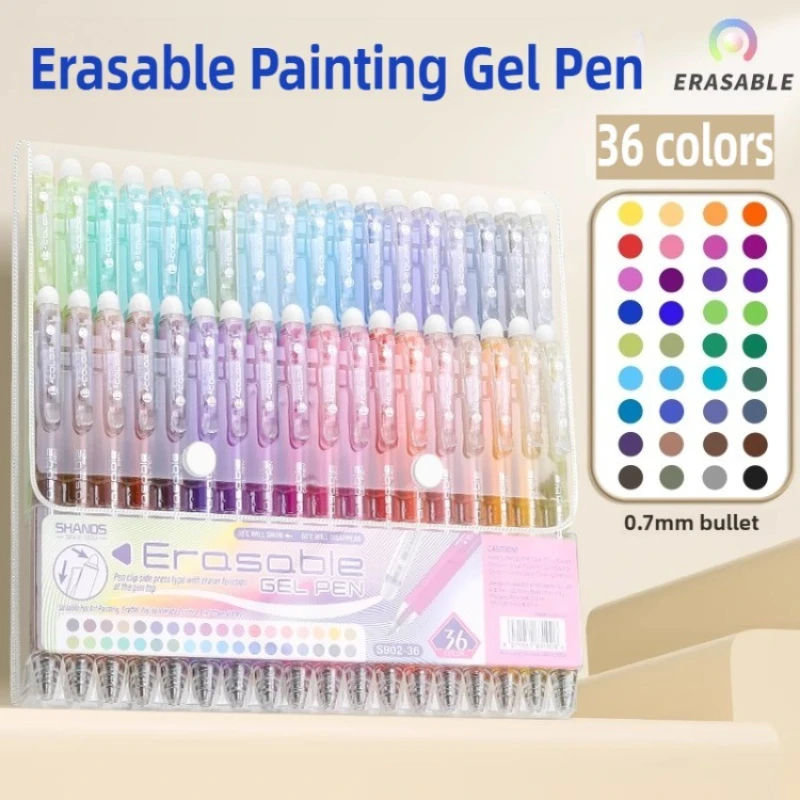 

SHANDS 36/12 Colors Clickable Erasable Gel Pens Quick Dry 0.7mm for Kids Drawing Sketching School Office Supplies Stationery