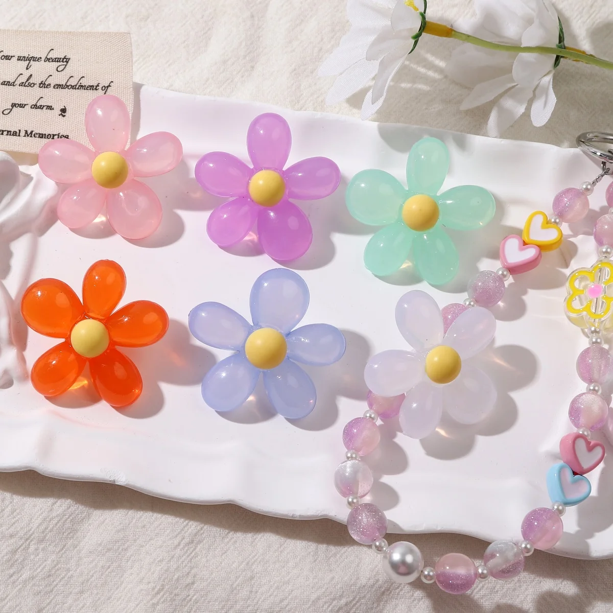 1/10Pcs Multi Color 40mm Acrylic Jelly Color Large Flower Beads For DIY Bracelet Hair Tie Phone Chain Jewelry Making Accessories
