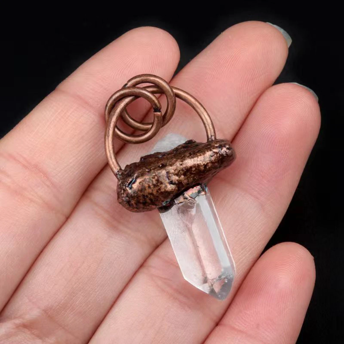 Natural Crystal Citrine Clear Quartz Aquamarine Raw Rough  Antique Copper Pendant Vintage DIY Necklace Bracelet Earring Jewelry