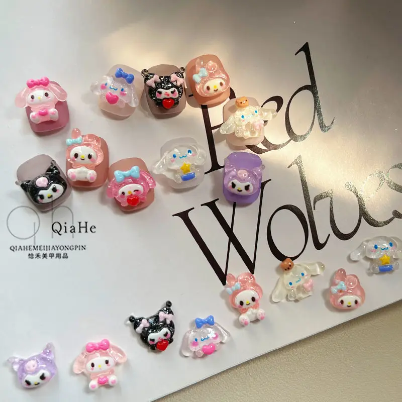 20pcs Kawaii Kuromi My Melody Cinnamoroll Fake Nails Accessories Patch Girls Decoration Resin Nail Manicure Material Jewelry