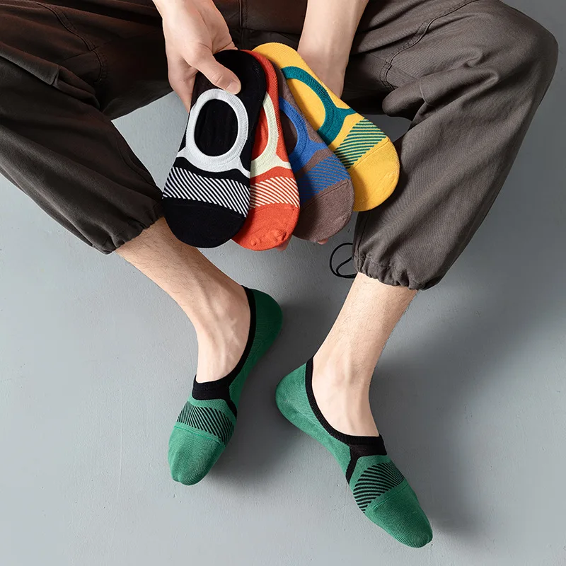 

Men's Socks Summer Boat Socks Non-slip Striped Low Cut Stockings for Men Breathable Sweat Shallow Mouth Invisible Skin Friendly