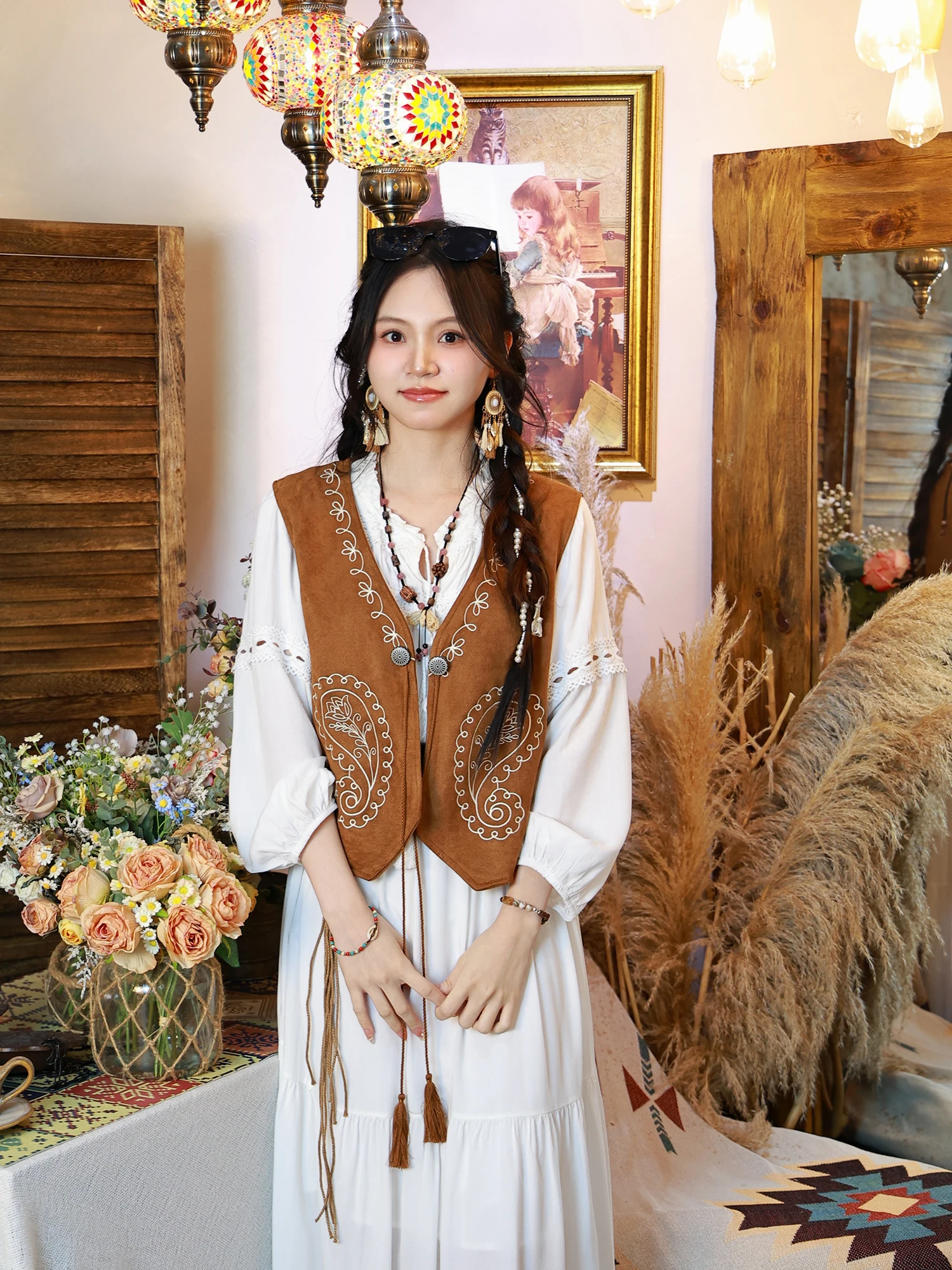 

N Sle Вышитый жилет для путешествий, праздничный модный топ, женский жакет с v-образным вырезом, обычный тонкий