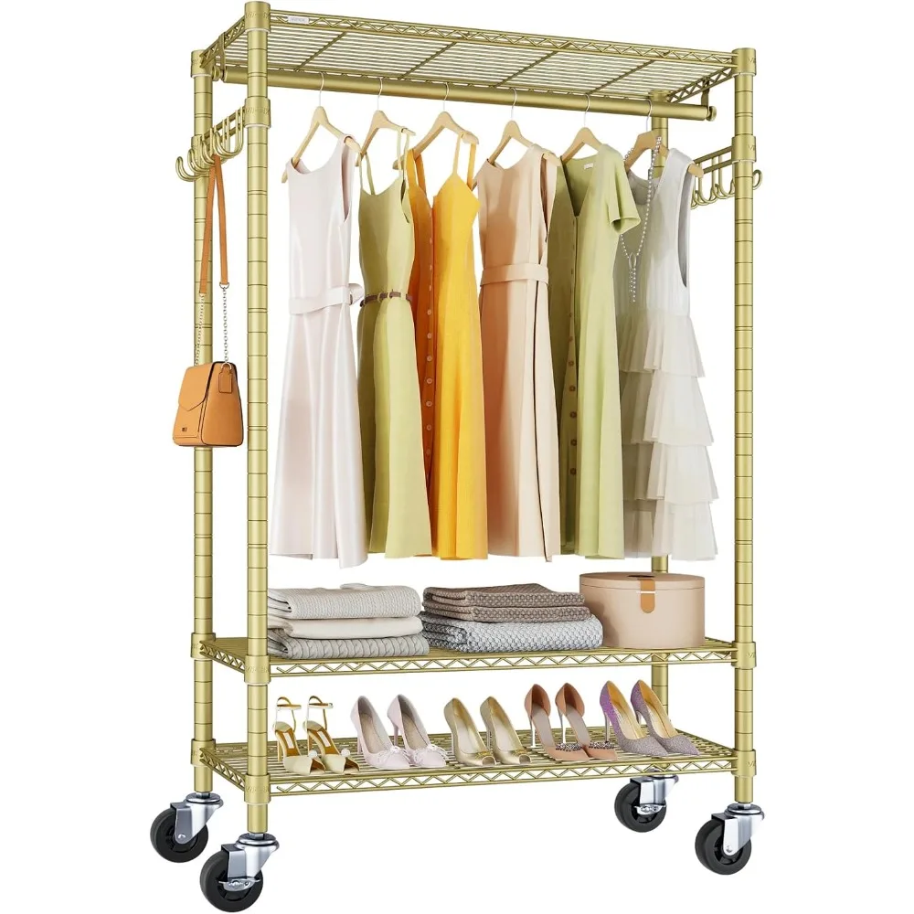 

Прочная вешалка для одежды VIPEK R3 с запираемыми колесами, портативным шкафом на колесиках с регулируемыми полками, подвесным стержнем и боковым крючком