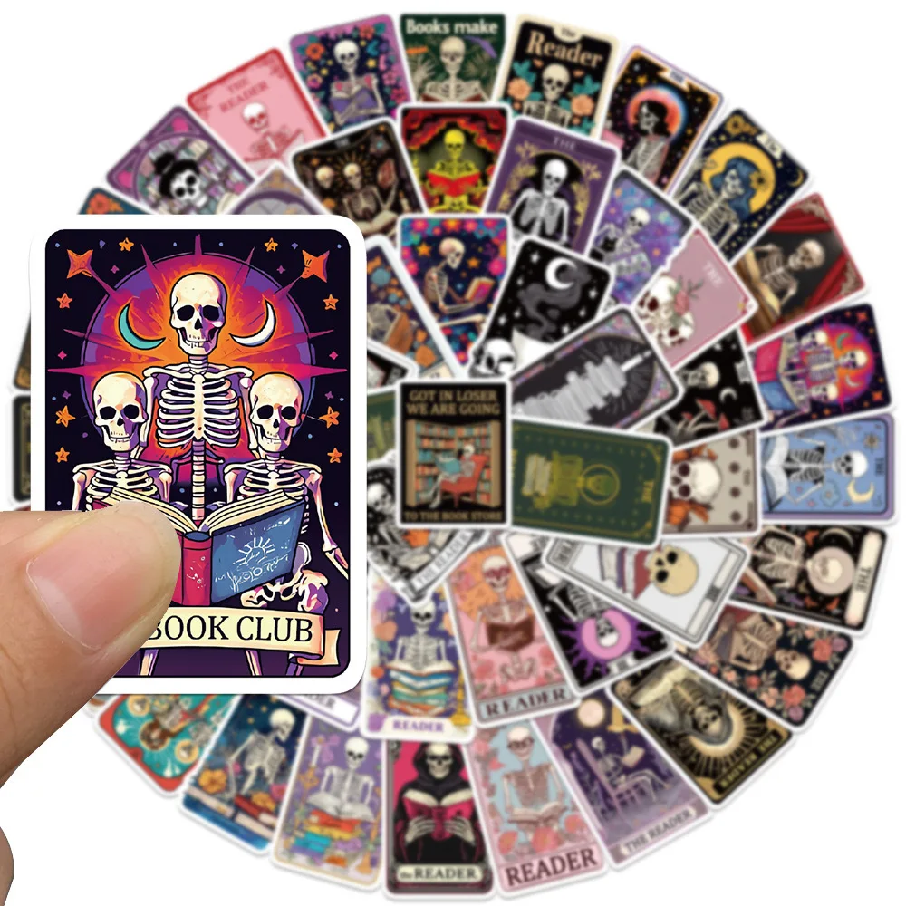 10/50PCS Cool Dark Romance Skull Book Reading Tarot Card Stickers Kindle Aesthetic Scrapbook Fridge Luggage Laptop Phone Sticker