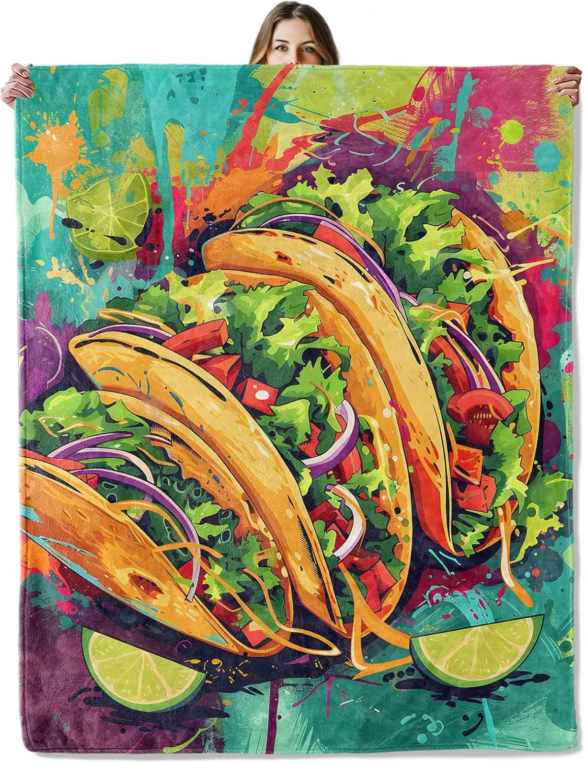 

Одеяло Taco Food для девочек, мальчиков, детей и взрослых, 50x60 дюймов, уютное фланелевое одеяло для спальни, кемпинга, дивана, декора комнаты, пуха