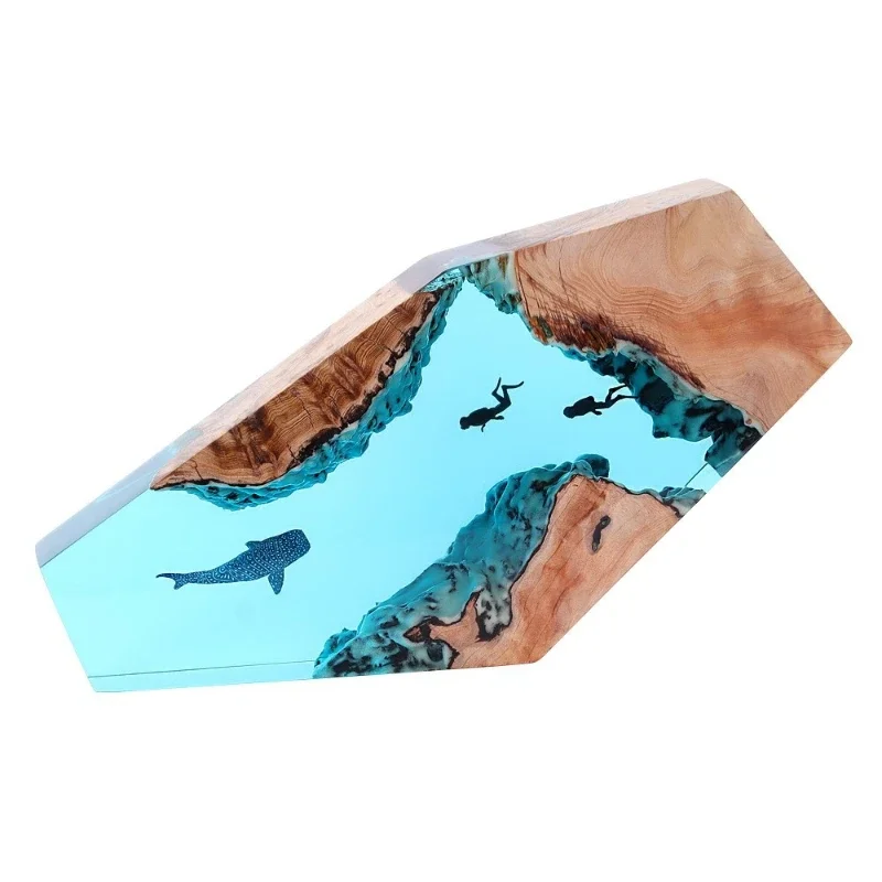 

Undersea cave, shipwreck, diver, whale, desktop art, ornaments, craft gifts, solid wood resin lamp, home accessories