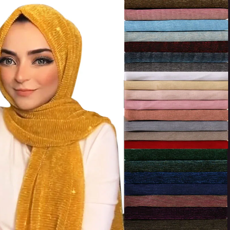 Summer Breathable Hijab Scarf Fashionable Turban Gold Thread Scarves Lightweight Long Head Wrap Shawl