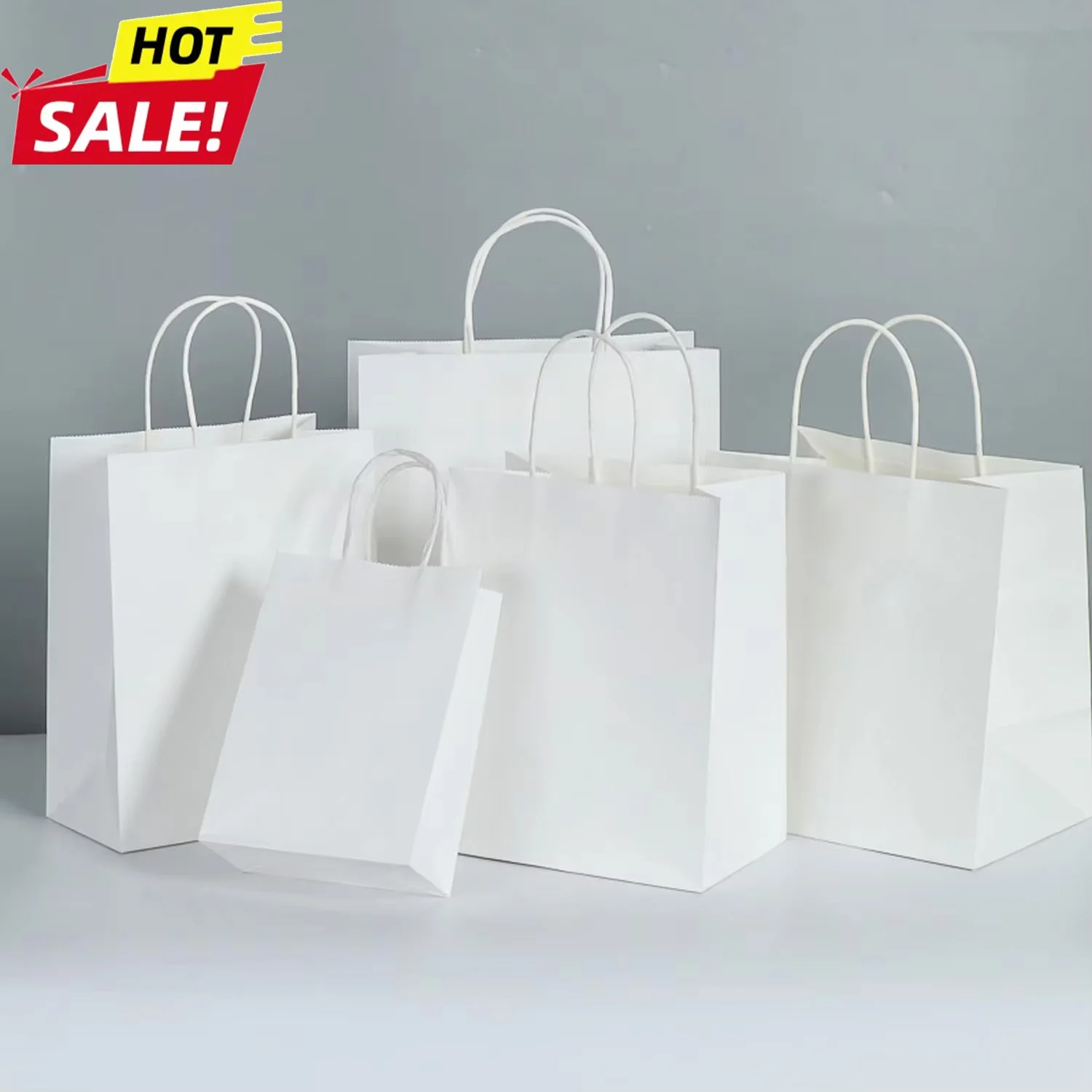 3 unids/set bolsas de papel Kraft blanco con asas bolsas duraderas reciclables para negocios al por menor suministros de tienda de comestibles cocina casera Entrega rápida 4-6 días Llegada