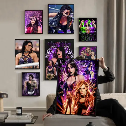 Rhea Ripley Female Wrestler DIY Sticky Poster Vintage Room Bar Cafe Decor Home Decor