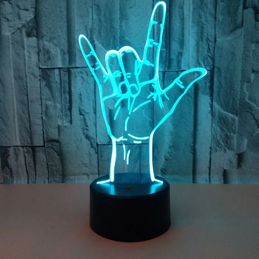 3D Sign Language I Love You Night Lamp Touch Control USB or Battery Powered LED Night Light 7 Colors Decorative Lamp