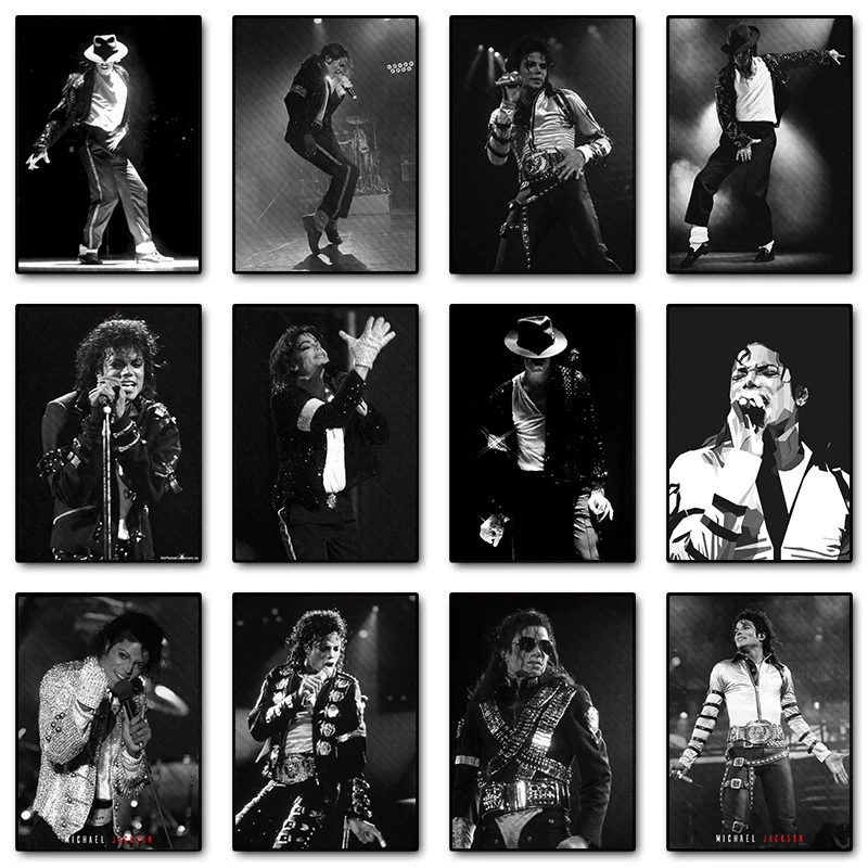 King of Pop Michael Jackson Posters Black and White Canvas Painting Musician Print Wall Art Pictures for Living Room Home Decor