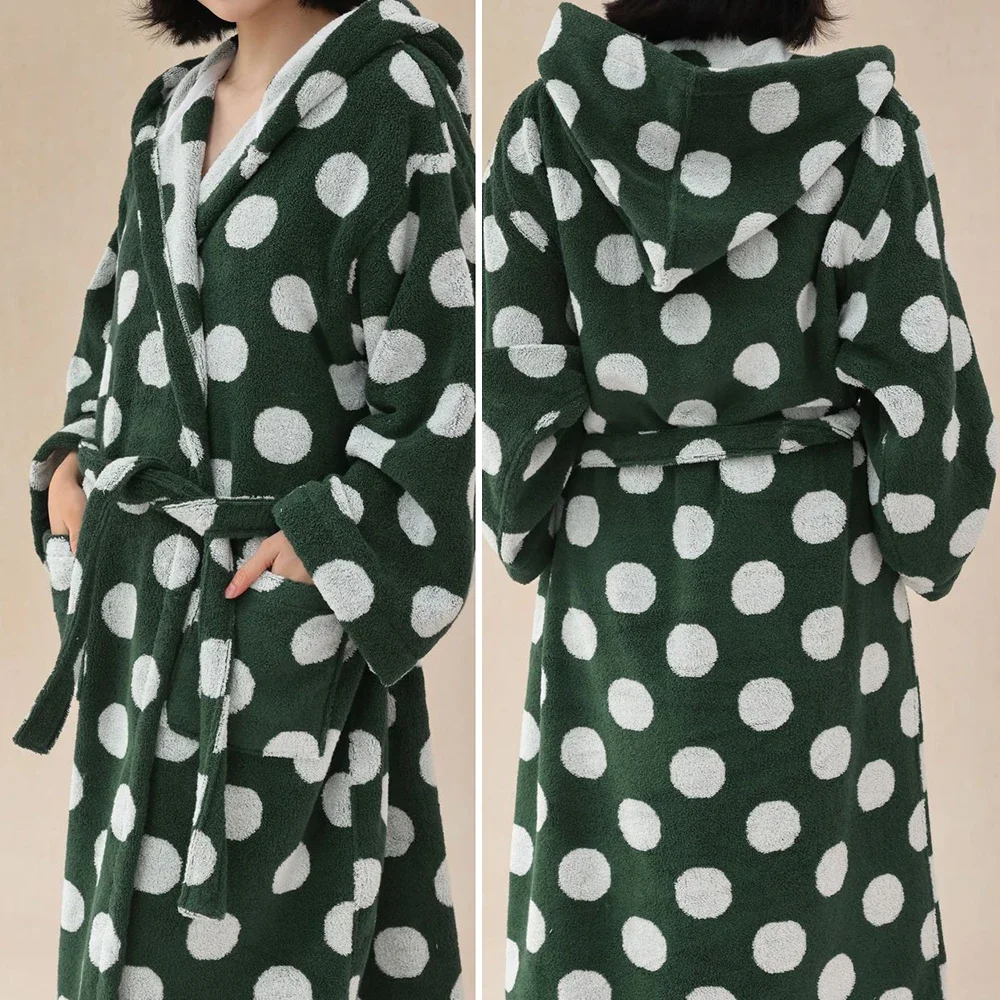 

Adults Long Staple Cotton Long Robe Parent Child Terry Towel Hooded Bathrobe Gown Sleepwear Nightdress Loose Print Dot Home Wear