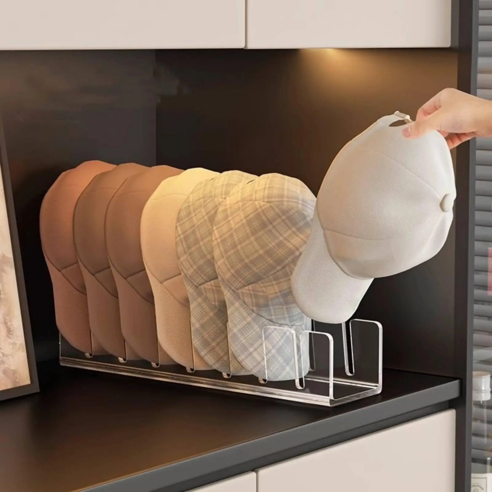 Clear Acrylic Hat Rack for Baseball Caps Display Stand Organizer with Individual Slots for Closet Entryway Wardrobe Shelf