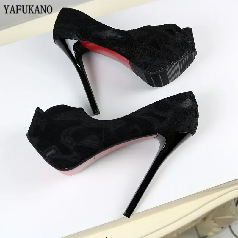 Silk Embroidered Peep Toe High Heels Thin Heels Platform Wedding Party Dress Shoes Sexy Lady Nightclub Catwalk Pumps Women Shoes