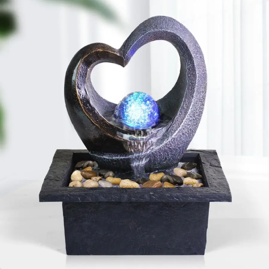

Tabletop Water Fountain, Zen Meditation Indoor Waterfall Fountain, Heart Shape Decoration with LED Light for Home Office Bedroom