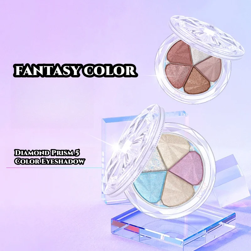 KAN Diamond Prism Palette Eyeshadow compact, five color flower popping glitter eyeshadow stage style fairy style eye makeup