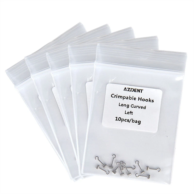 5 Packungen AZDENT Dental Orthodontic Crimpable Hooks Extended Traction Hook Long Curved Left Right 10 Stück/Packung – Detail 1