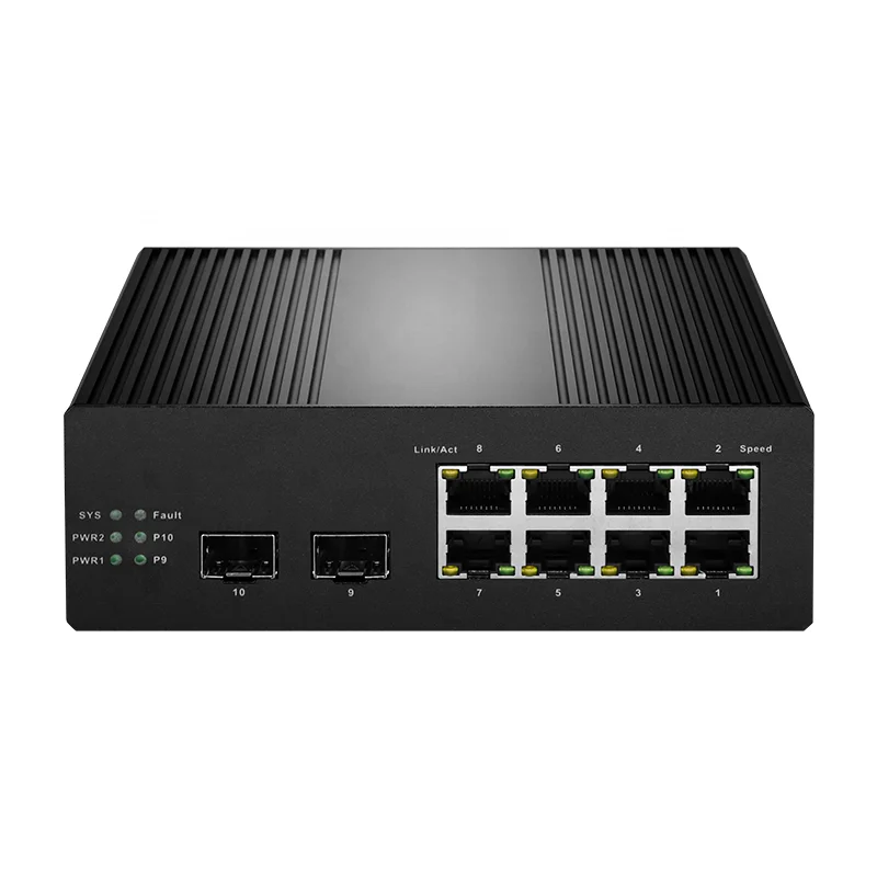 10 Port Industrial Din Rail PoE+ L2 Managed Switch with 8 GE + 2SFP For CCTV Outdoor