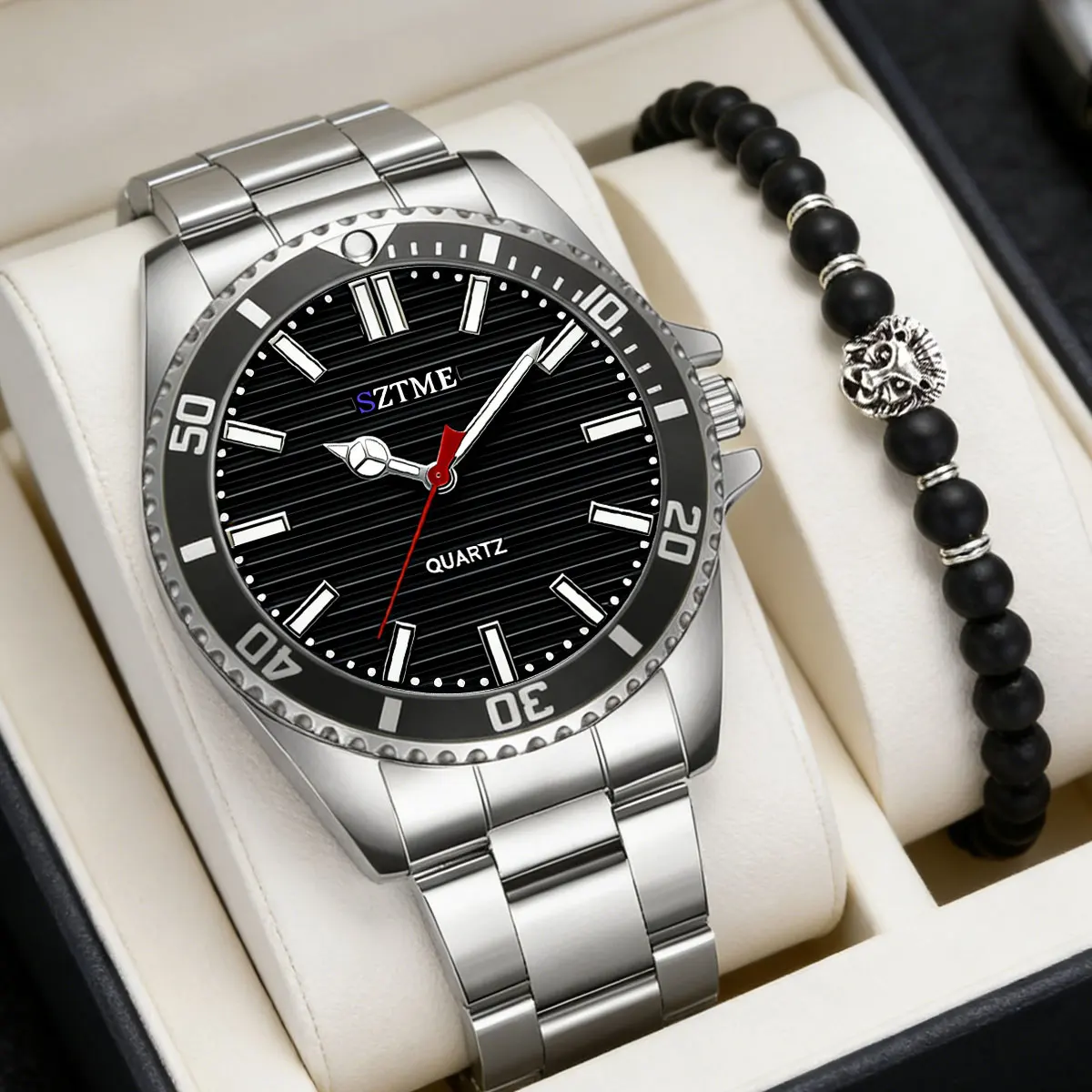 Luxury Business Men's Stainless Steel With Quartz Watch Scale Engraving Classic Casual Trendy Men's Watch