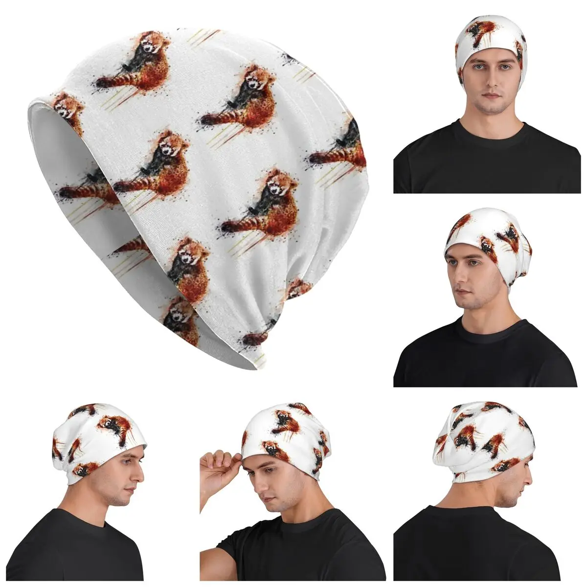 الباندا الحمراء الدافئة محبوك قبعة الهيب هوب بونيه قبعة الخريف الشتاء في الهواء الطلق بيني القبعات للجنسين الكبار